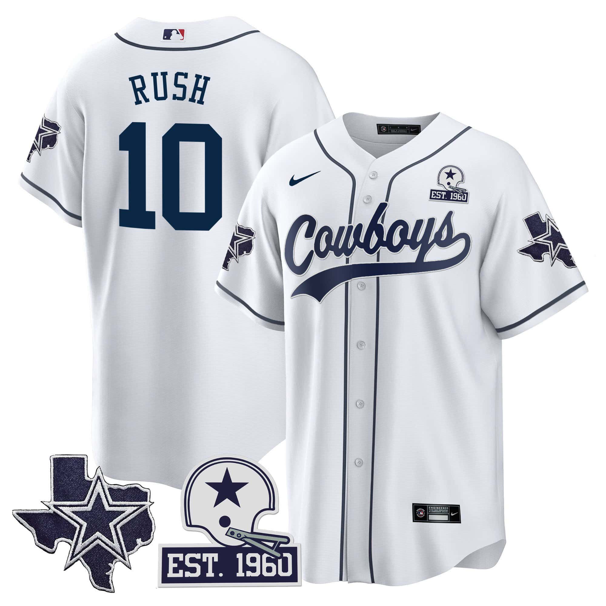 Men Dallas Cowboys #10 Rush White 2024 Nike Patch Baseball NFL Jersey